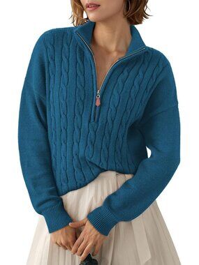 Cozy Women's Quarter Zip Ribbed Cable Knit Sweater for Fall & Winter 2026